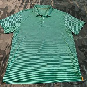 Michel Rouen Performance Men’s Green & Navy Striped Short Sleeve Polo Shirt XL